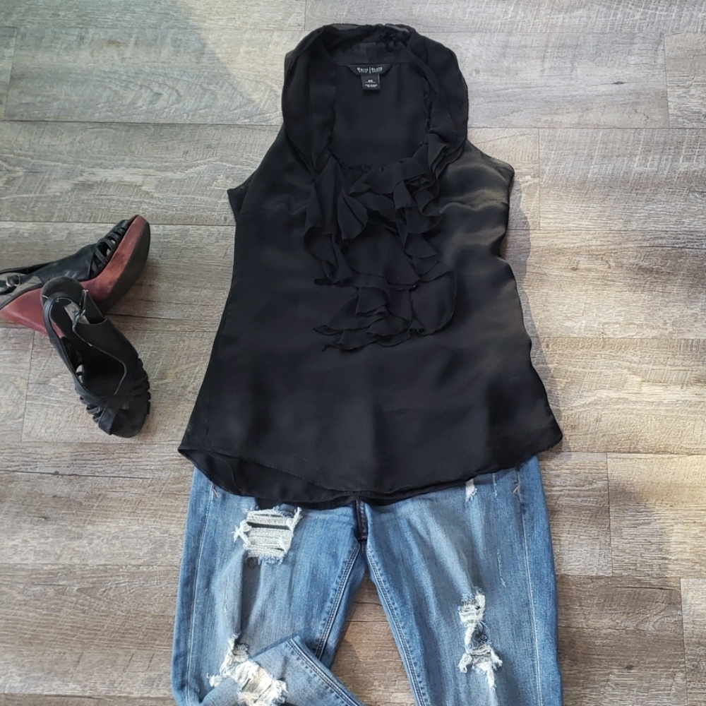 White House Black Market black ruffle neck blouse